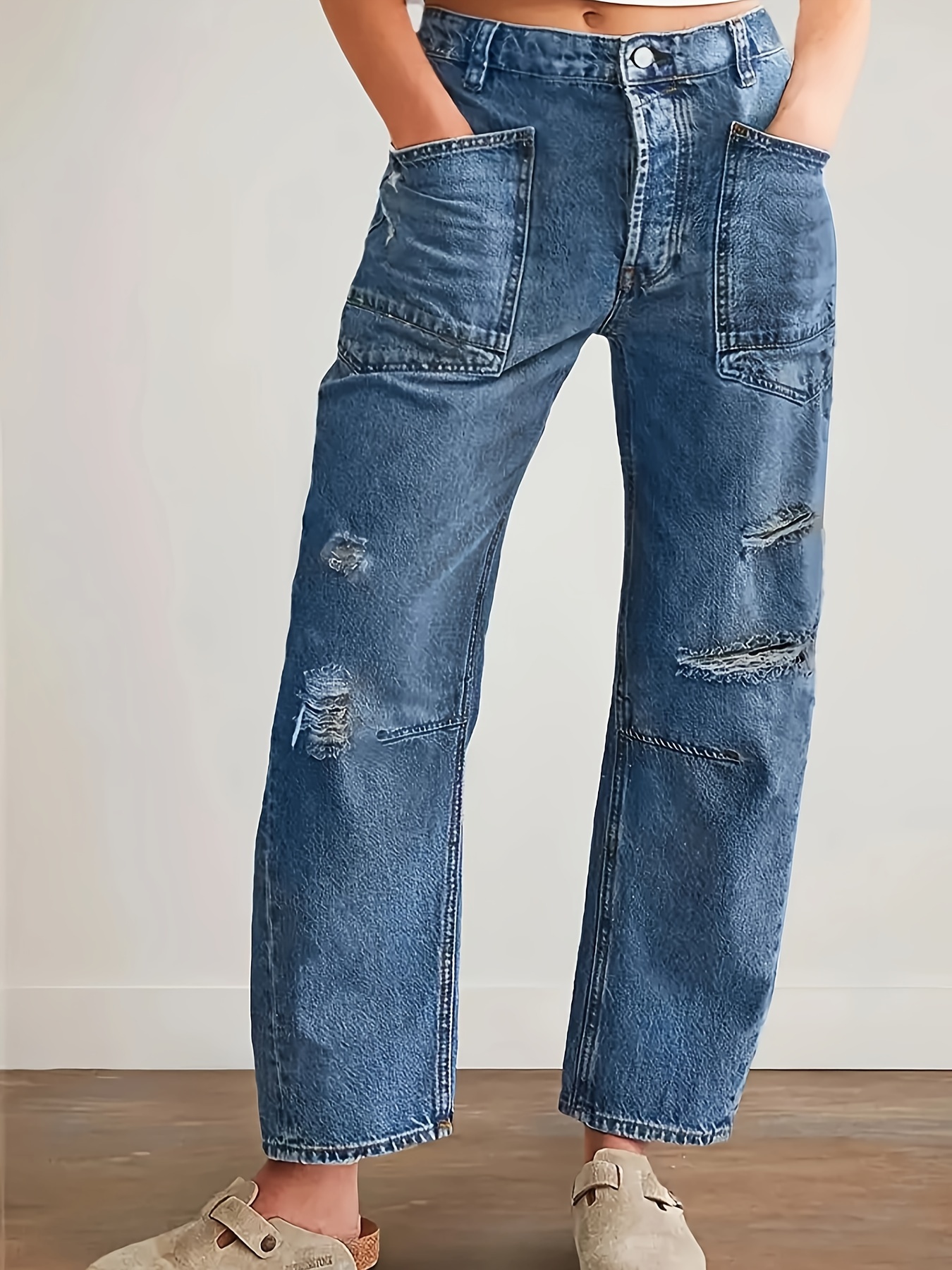 Jeans Sfrangiati Jeans Elasticizzati Vita Alta Donna Jeans Vita