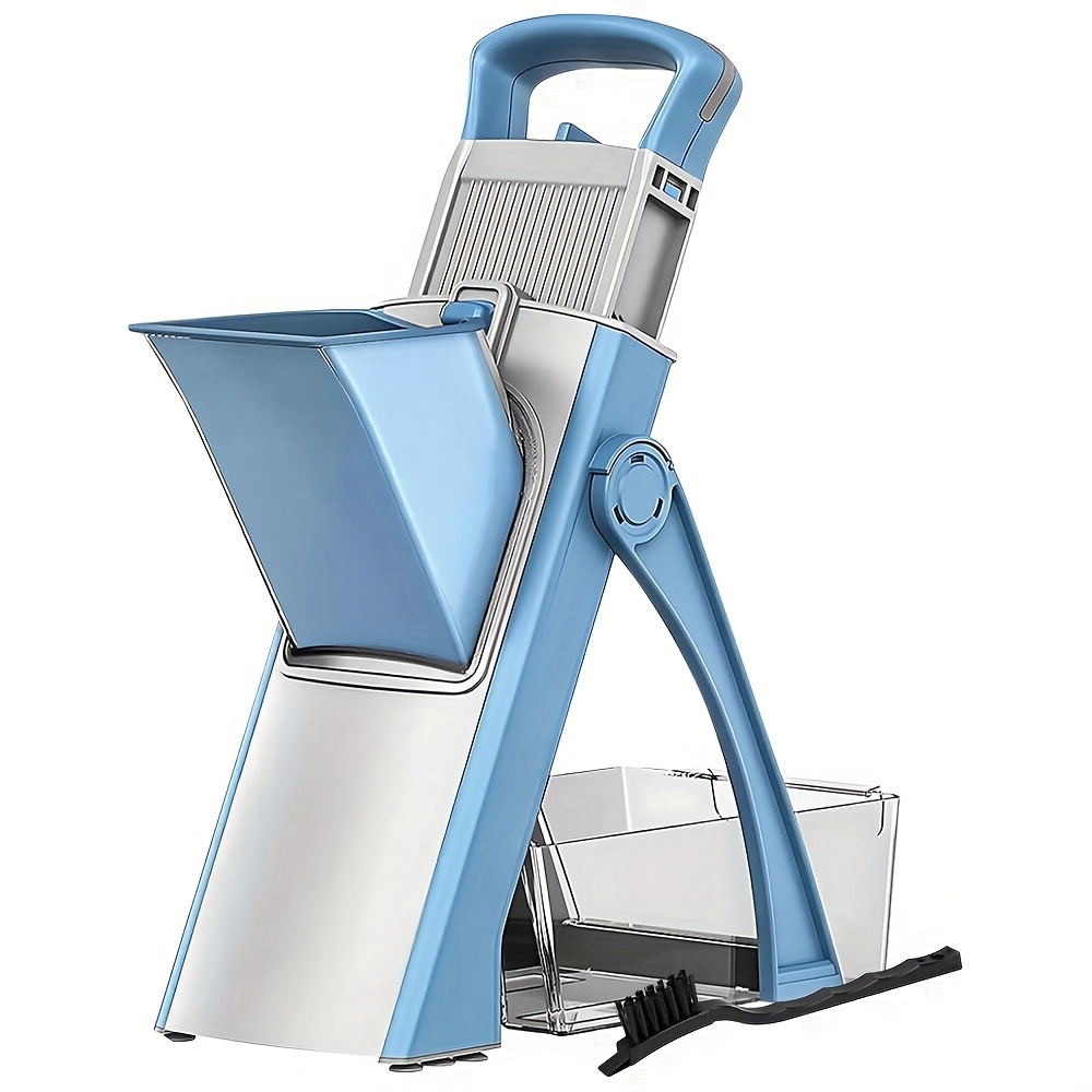 TEMU 4-in-1 Vegetable Cutter Manual Fruit Slicer With Adjustable Detachable Stainless Steel Blade, Foldable Design & Large Capacity Abs Container For