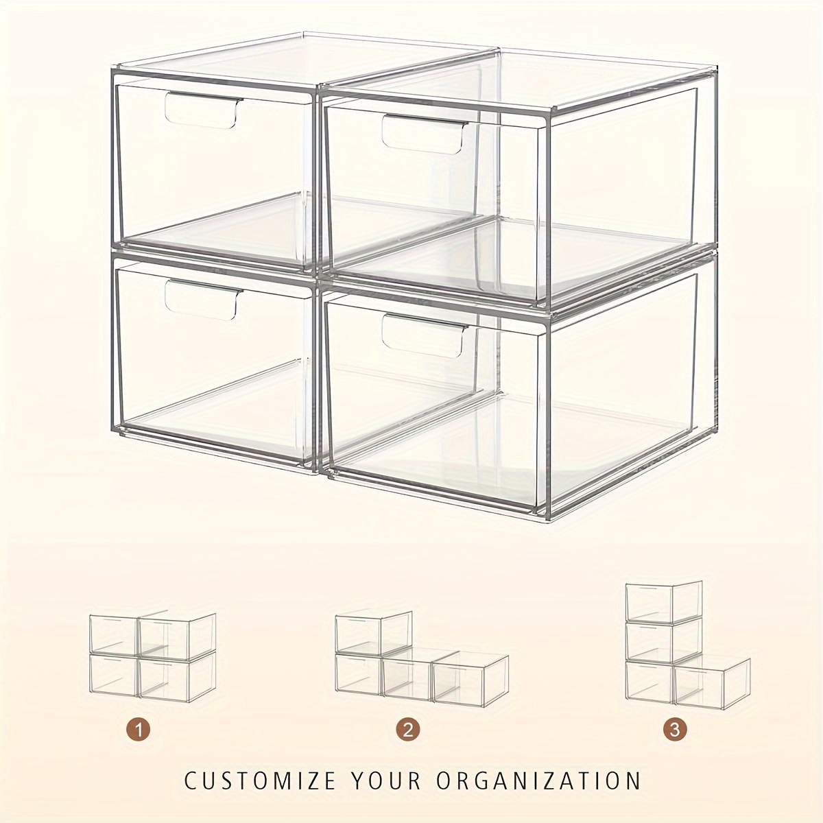 2pcs stackable clear plastic storage bins with pull out drawers   kitchen pantry fridge freezer organization supplies storage container cabinet