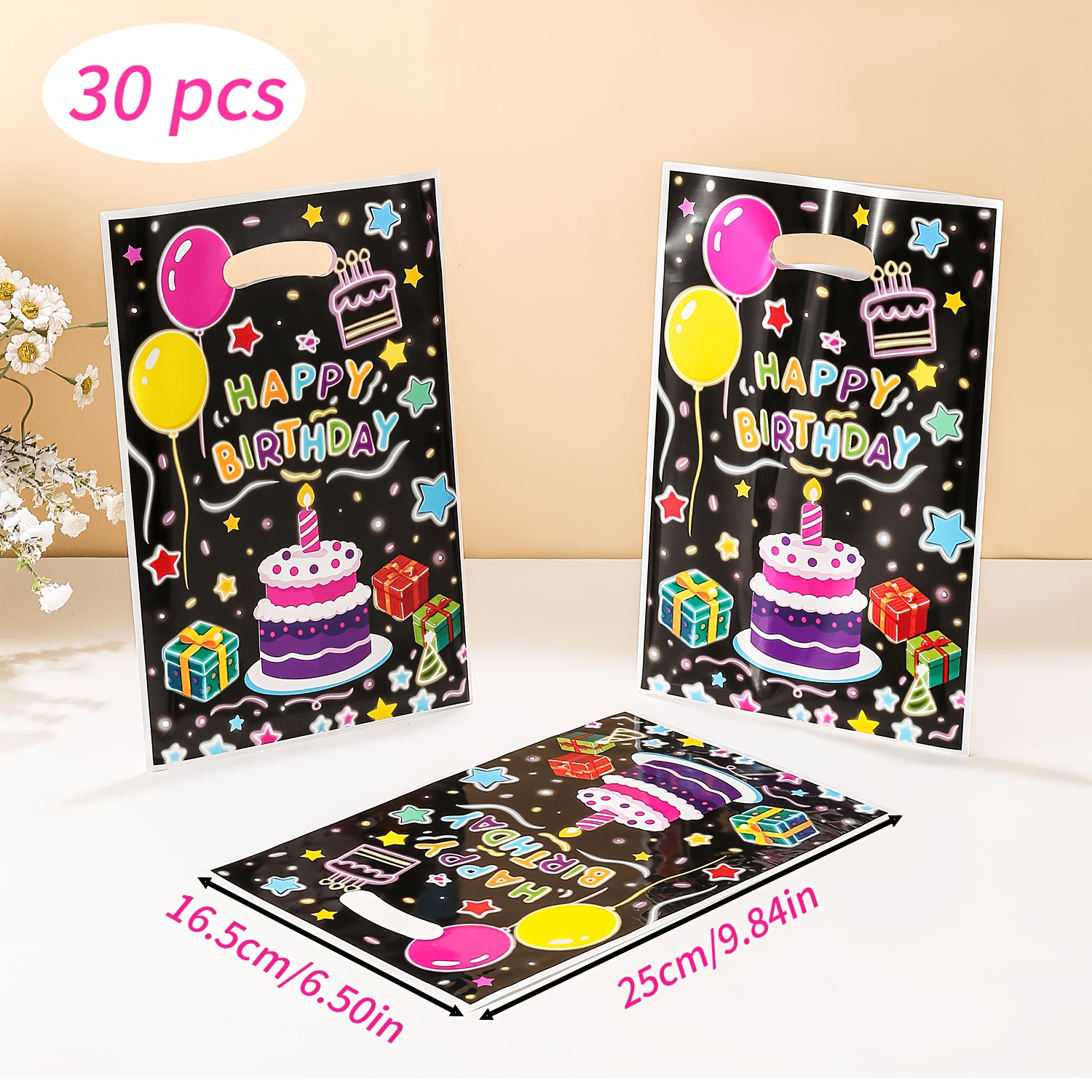 TEMU Sacchetti regalo neon per compleanno da 10/30/60 pezzi adatti per feste - Sacchetti in plastica PP con anello per appenderli, colori neon