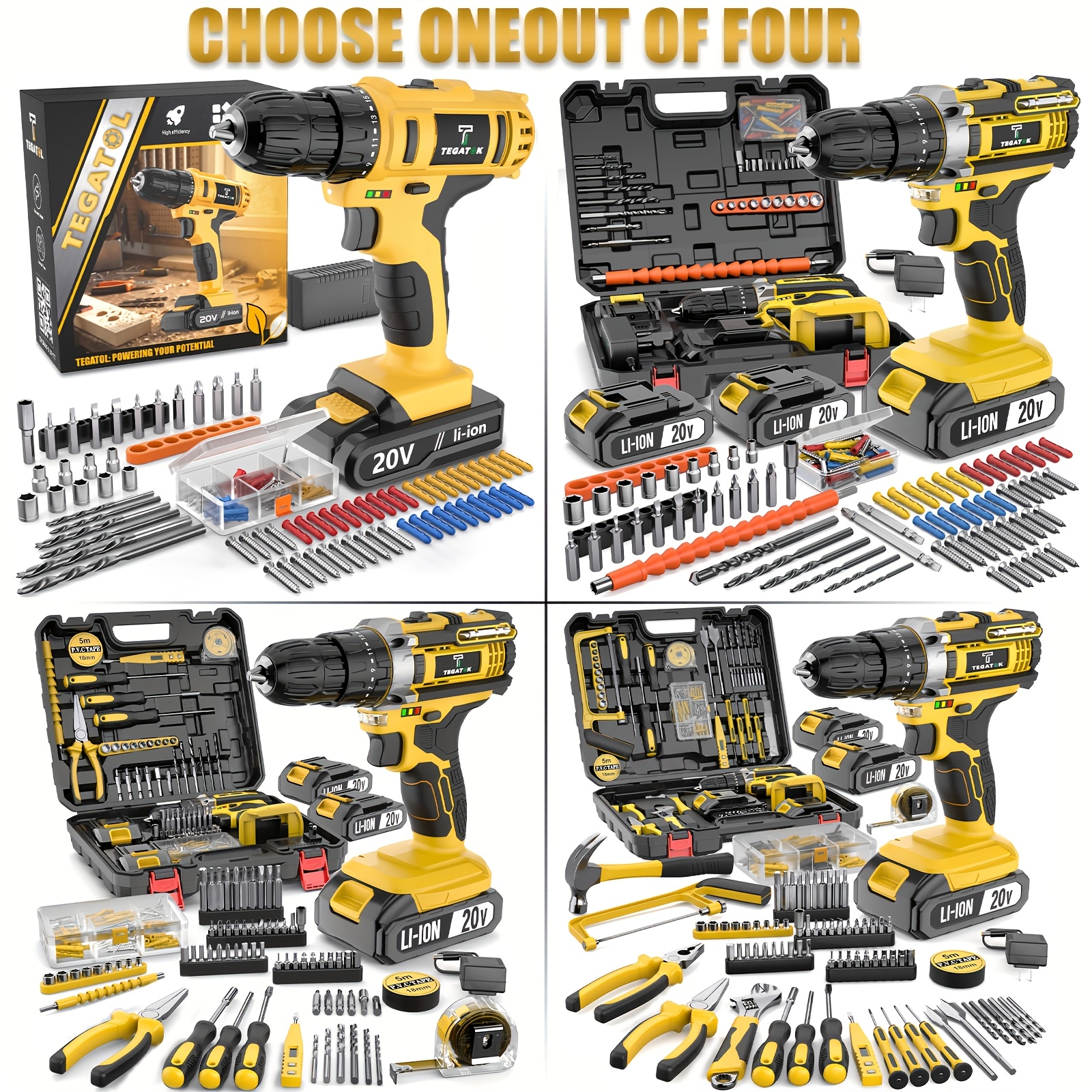 20V Cordless Drill Set, Electric Drill ToolBox Set, Portable Multi-Functional Drill Set, 3/8" Keyless Chuck, LED Worklight, Equipped with Drill Bit, Plier
