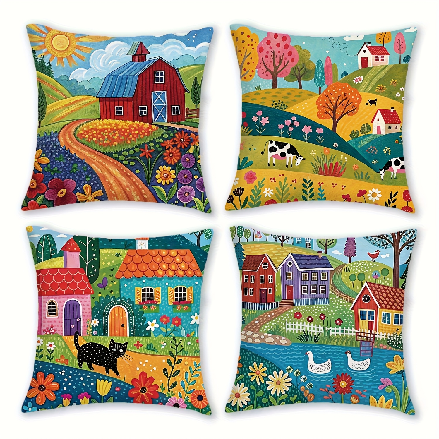 TEMU 4pcs Pillow Covers - Rustic Country Art Decor, 3 Sizes For Sofa Living Room Outdoor Home Decor (machine Washable, No Insert), Pillow Covers For