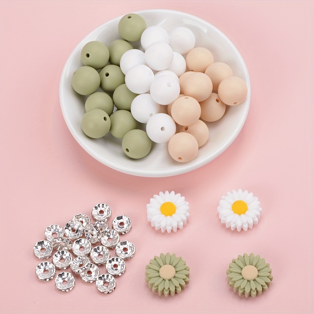 27/79pcs/set Silicone Daisy Sunflower Beads Round Rubber Beads For Jewelry Making Beading Key Bag Chain Bracelet Necklace Beaded Pen Decors Craft Supplies Home Decoration Additions