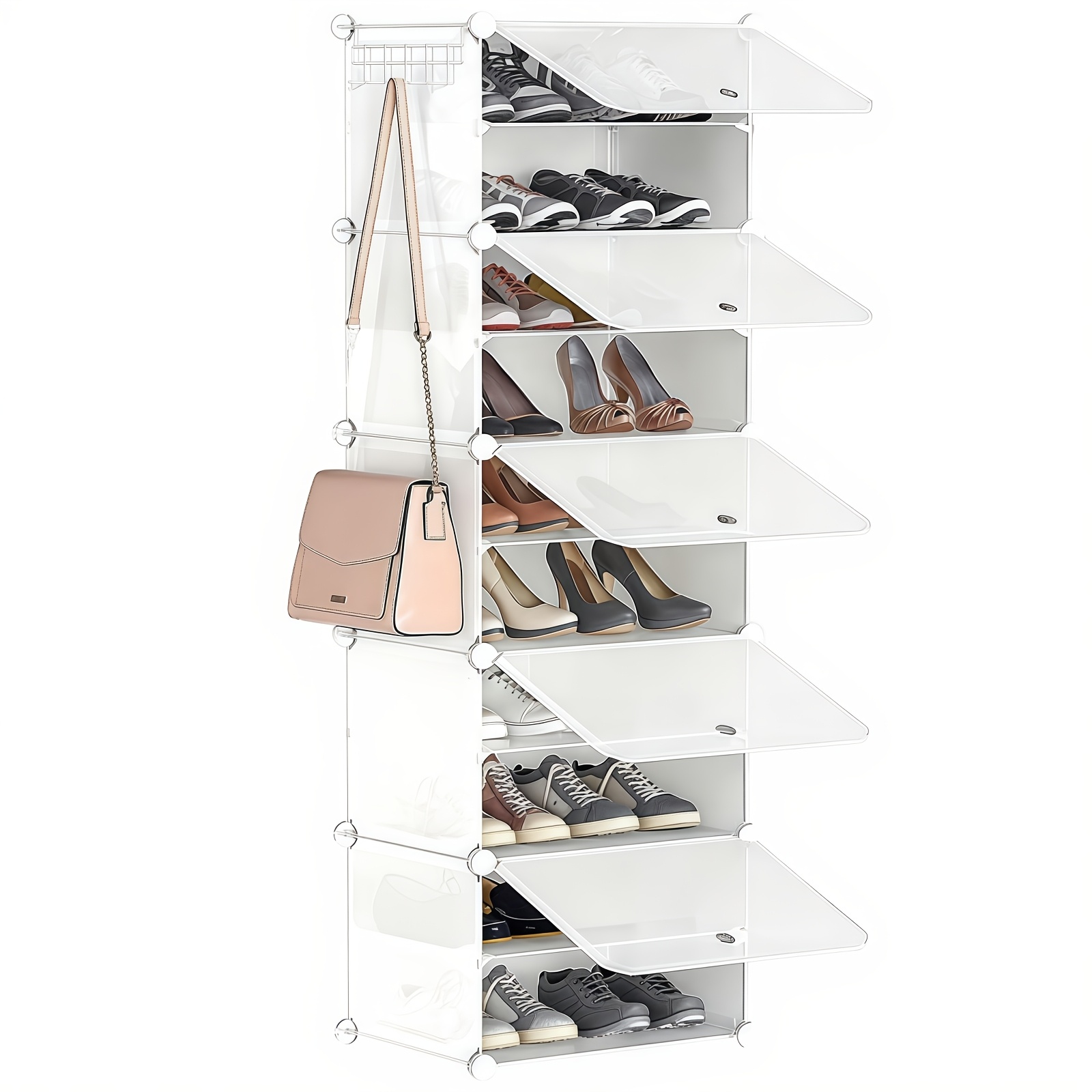 5-tier Shoe Cabinet, Slim Shoe Organizer With Doors, Stackable Shoe Rack, , For Entryway, Bedroom, Hallway, White