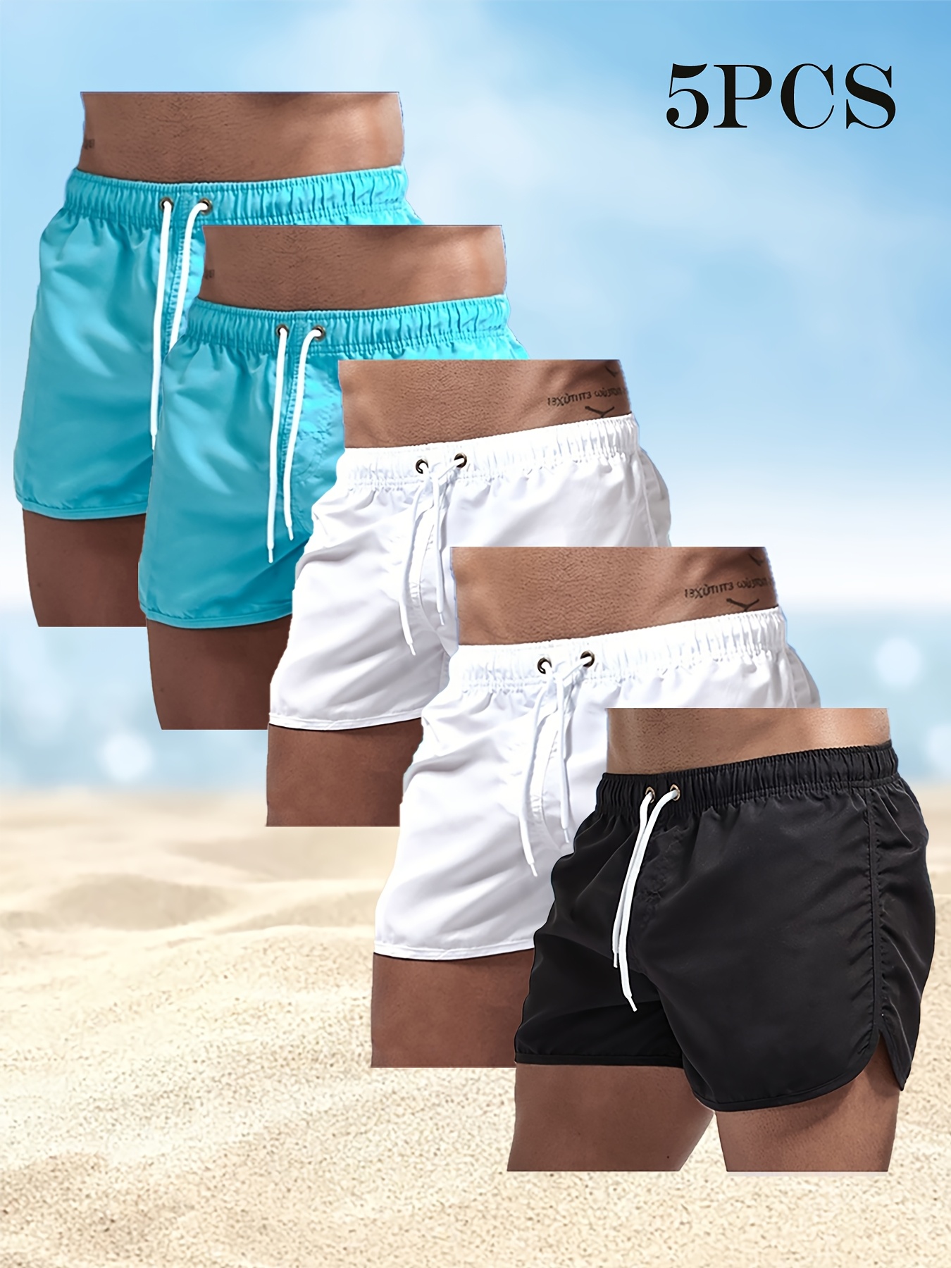Men's Quick-Dry Board Shorts with Pockets & Drawstring