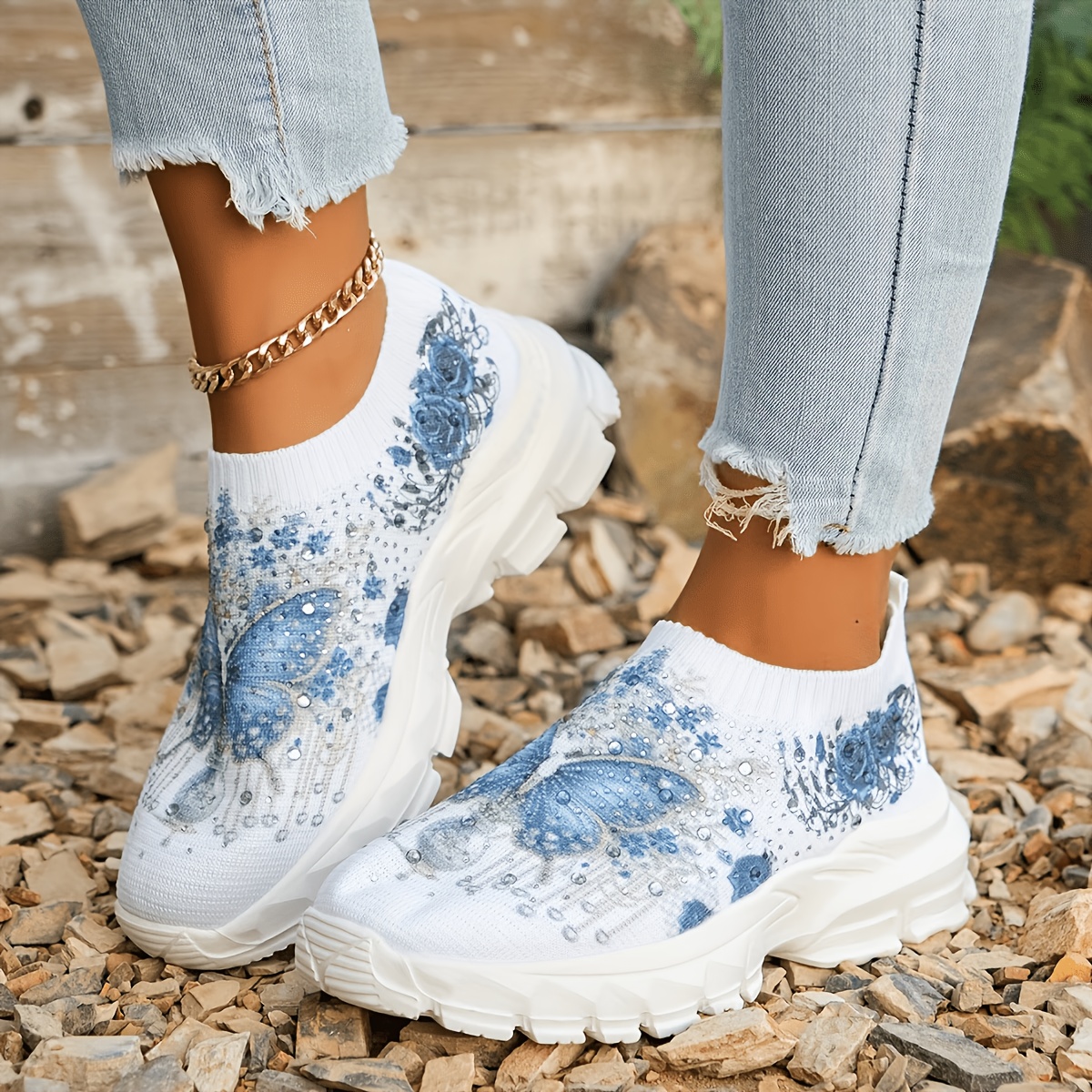TEMU Women's Breathable Stable Running Shoes - Lightweight Eva Sole, Rhinestone Design, Suitable For Walking, Jogging, And Casual Wear, Pattern,
