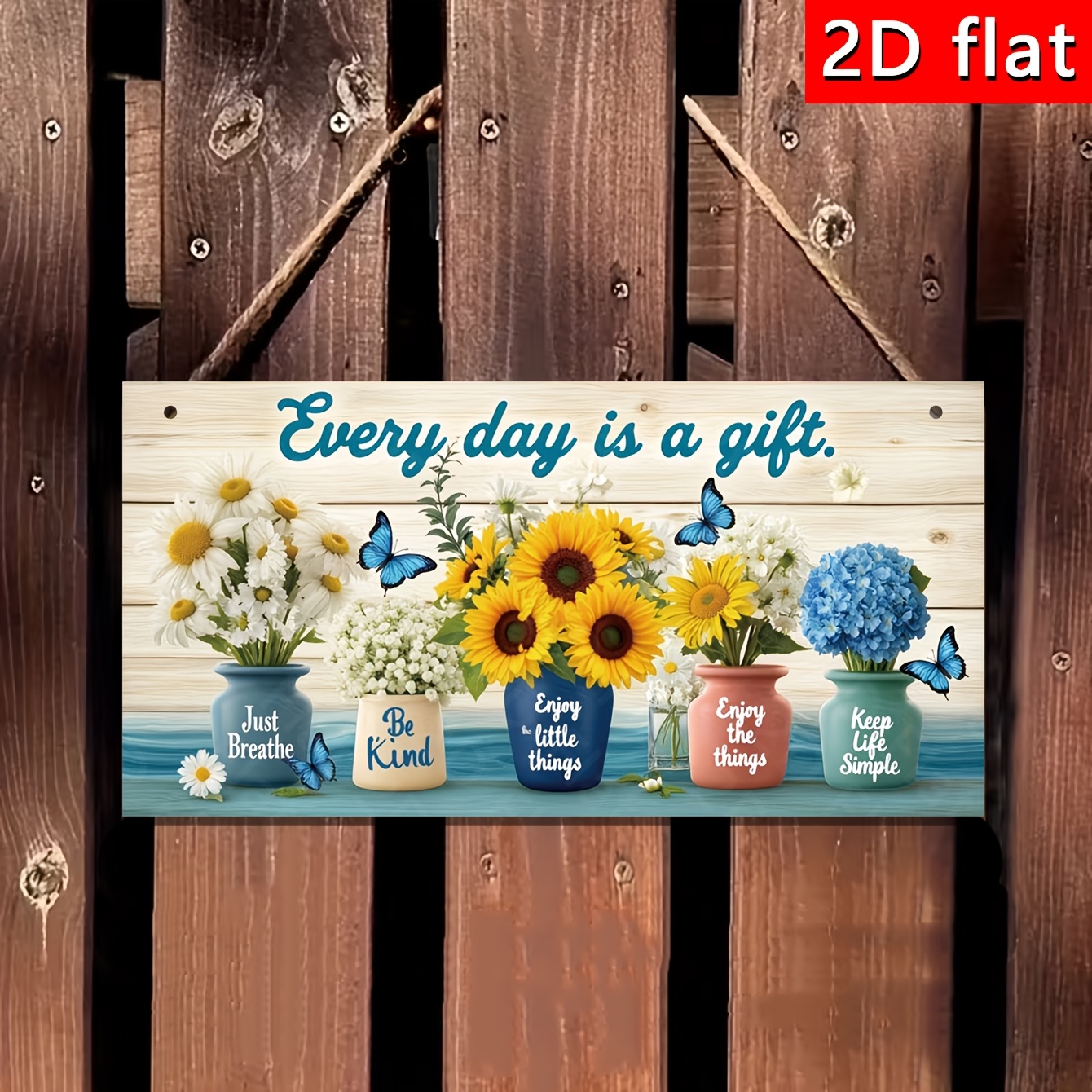 TEMU 2d Flat, A Wooden Wall Decoration Hanging Piece, A Daily Gift, A Wooden Plaque With Flowers And Inspirational Quotes, A Colorful Rustic-style