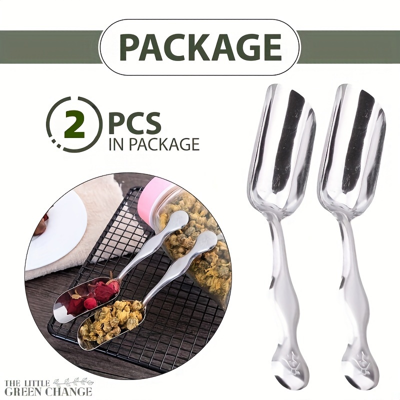 2pcs Stainless Steel Mini Scoops - Versatile Kitchen & Restaurant Utensils For Tea, Coffee, Ice, Flour & Sugar - Durable Metal Canister Spoon With Hanging Loop