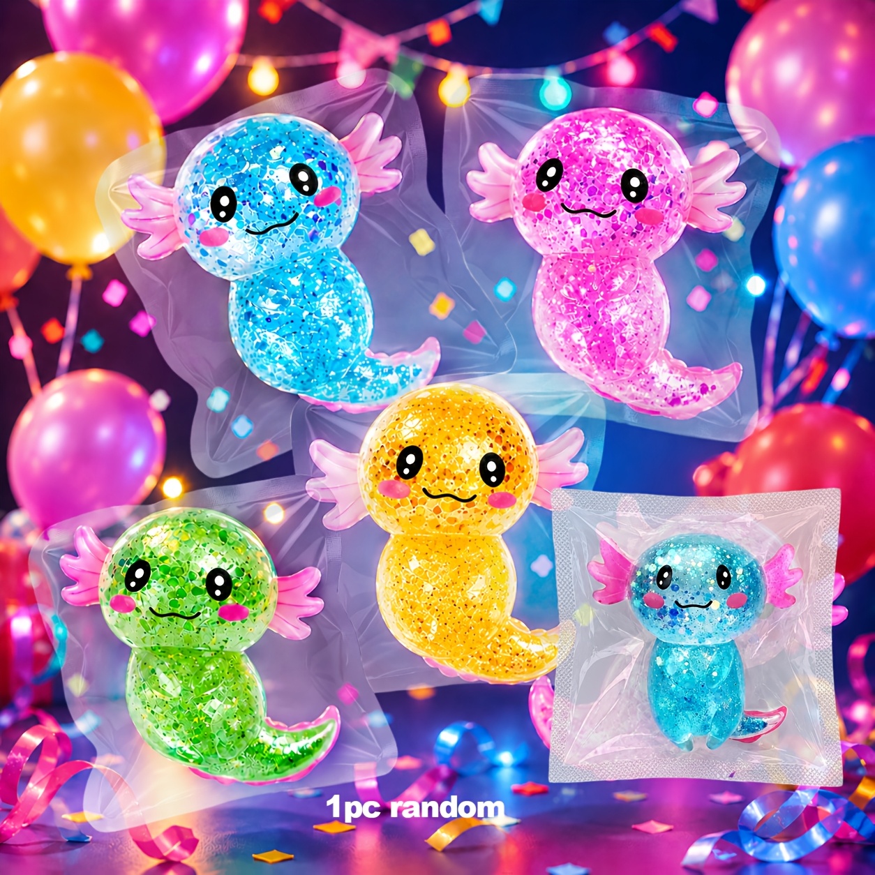 Image of Glitter Salamander Toys Random Color Cute Lizard Squeeze Sensory Fidget Toy, Kids Birthday Gift Classroom Reward Party Filler, Christmas Halloween Candy Bag Stuffer Party Favors For Children