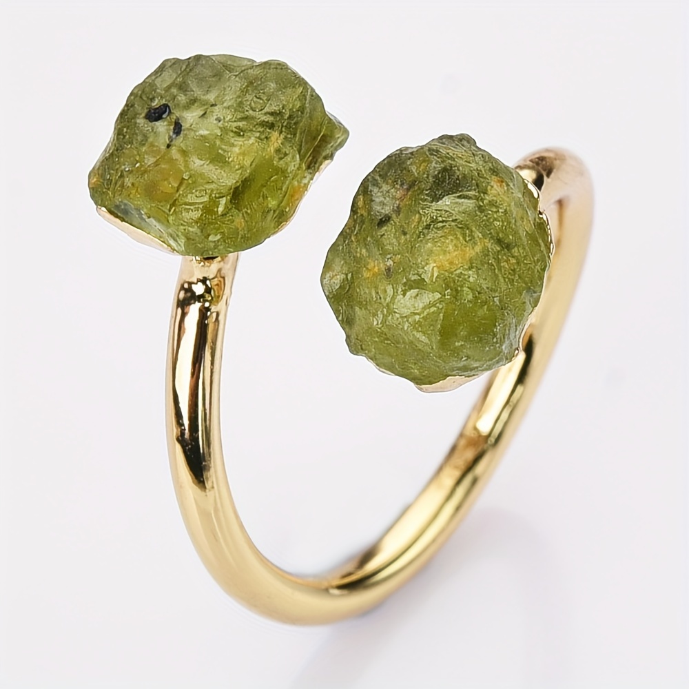 TEMU A Plated Natural Stone Adjustable Ring, Double-stone Amethyst Ring