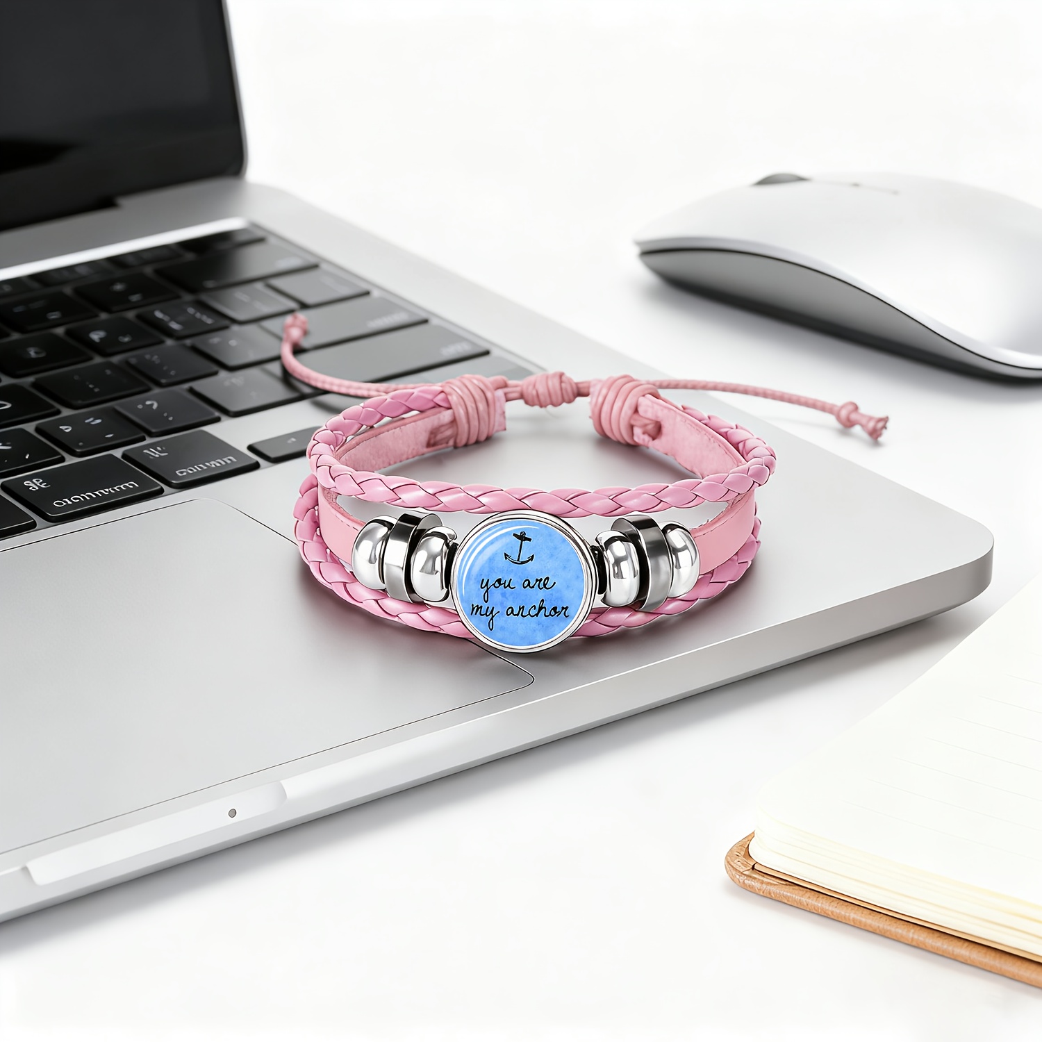 Packaged Pink Bracelet with Anchor Design, Gift for Her