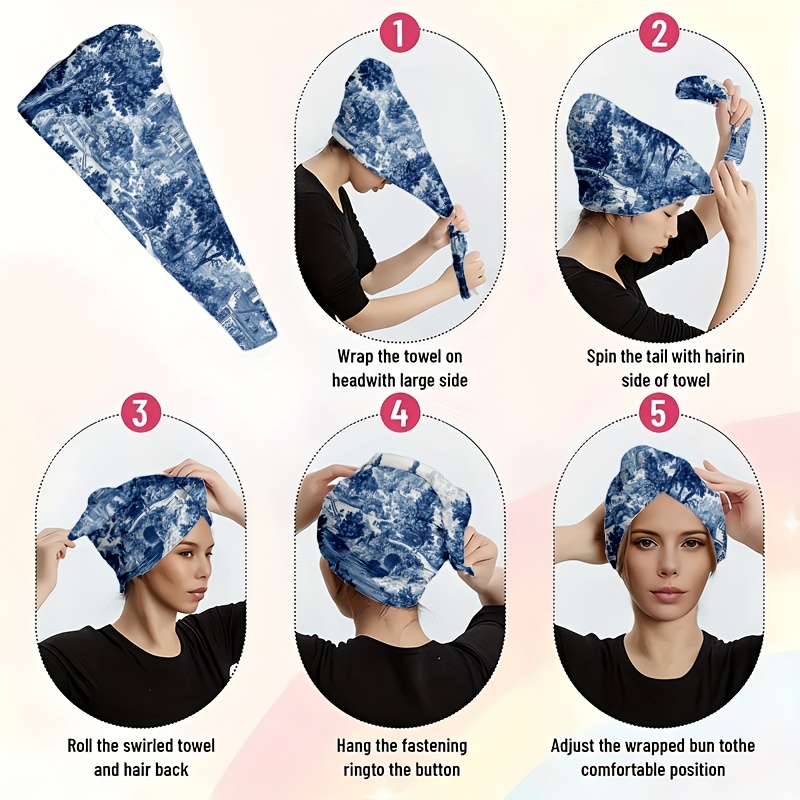 2D Flat, 2pcs Blue and White Classical Garden Scenery Bath Skirt, 2D FLAT Bath Skirt and Hair Drying Cap Set, for Bathroom/Beach/Gym/Sauna/Beauty Salon/SPA/Spa/Washroom, Soft/Quick-Drying/Absorbent/Stylish, Valentine's Day, 2D Flat