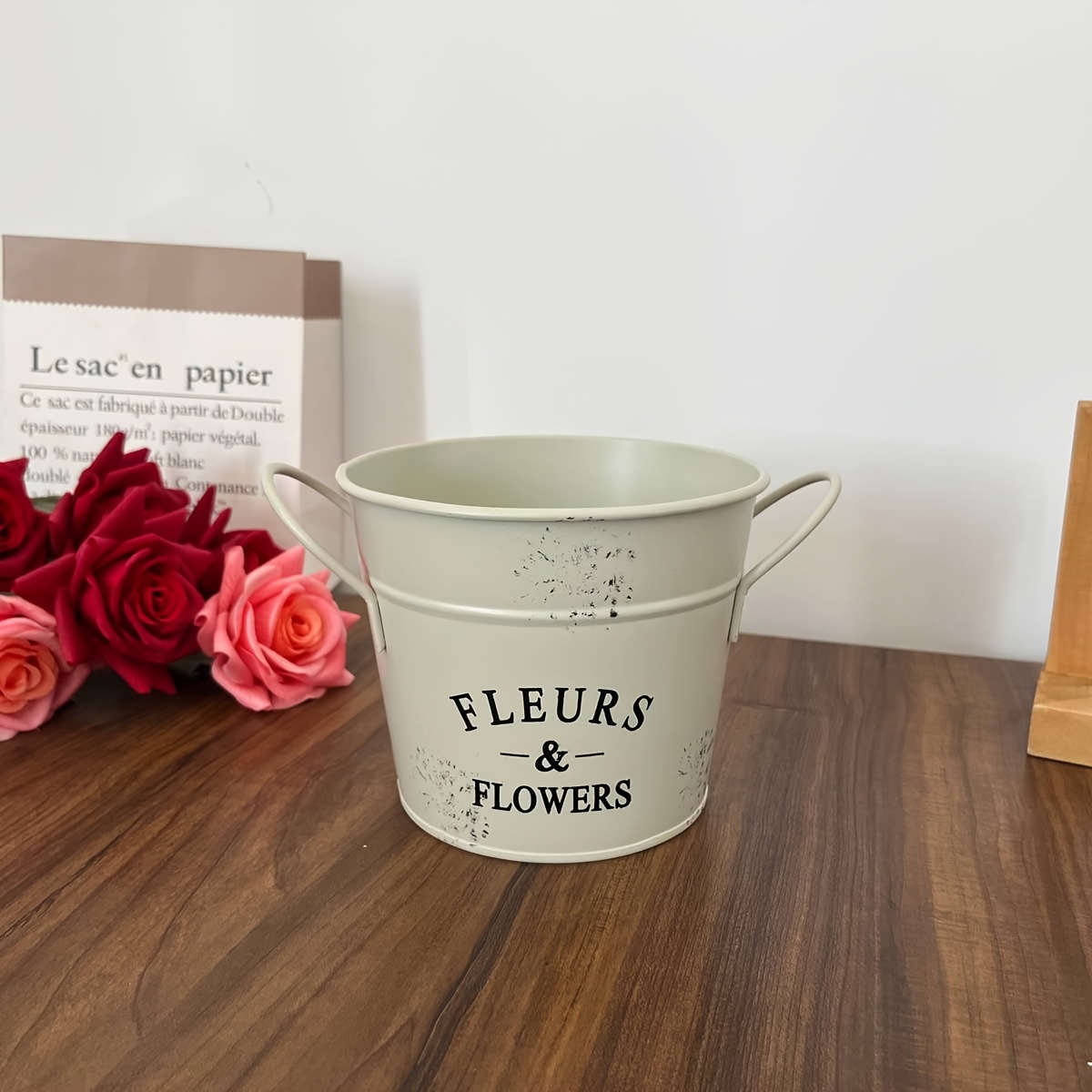 TEMU 1pc Round Tin Flower Pot Retro Cylindrical Creative Flower Pot Desktop Decoration Storage Pot Flower Pot