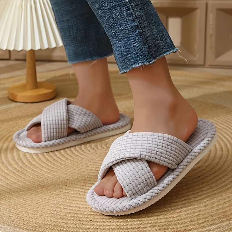 Chaussons pour Femmes en Tissu Rose Slides Confortables à Bout Ouvert  avec Bride Croisée pour Chambre, Salle de Bain Spa Chaussures de