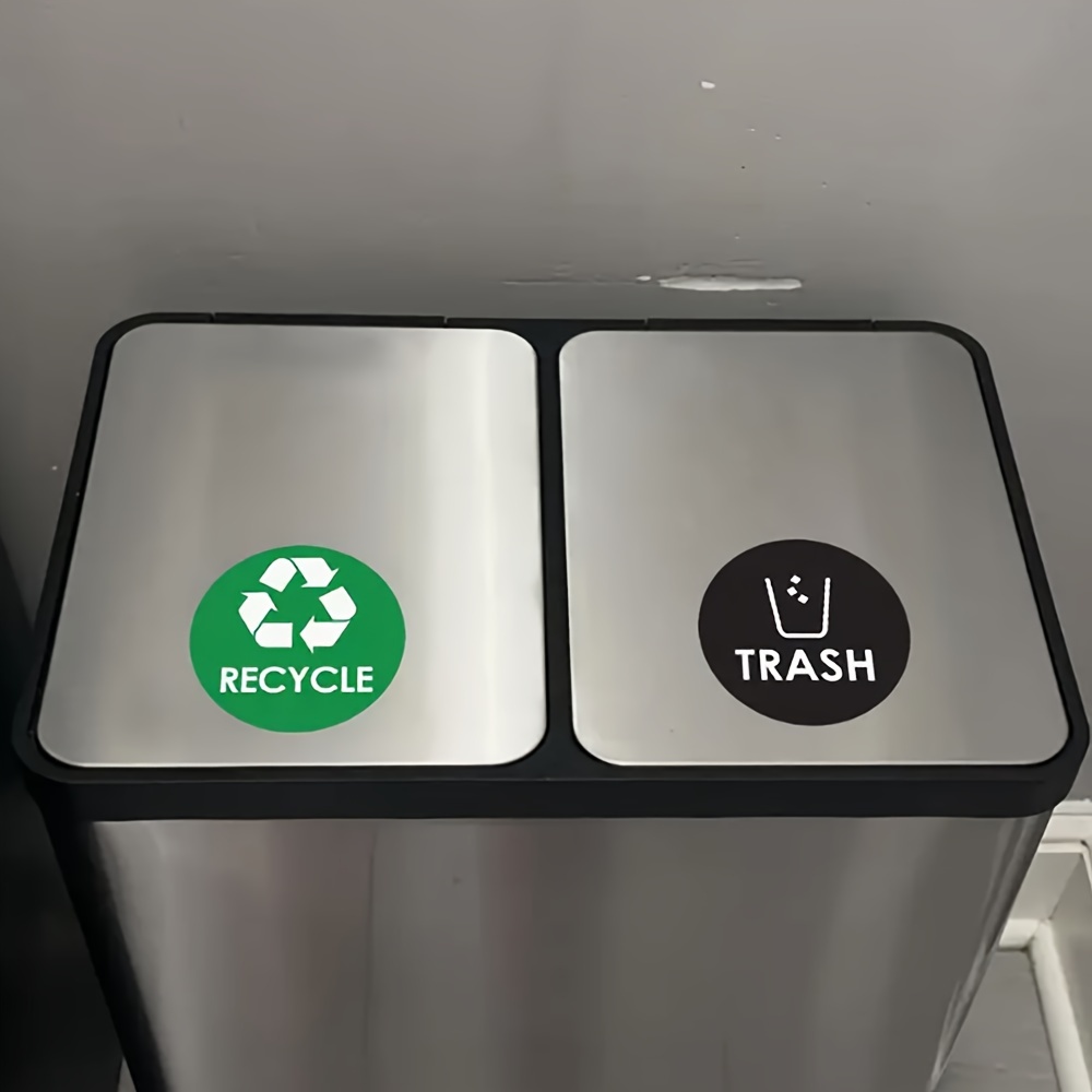 

2pcs Bin Sticker Label Waterproof Removable Self-adhesive Black Trash & Green Recycling Family Round Vinyl