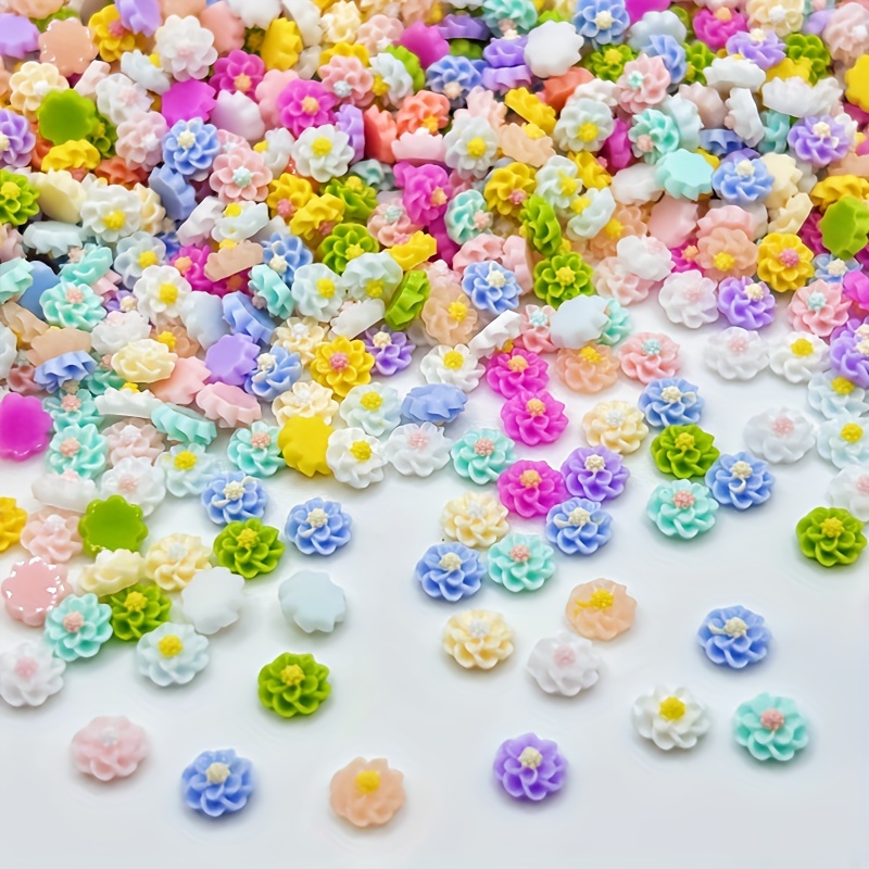 

120 pièces Fleurs plates 3D mini en couleurs mélangées, 0,5 cm/0,19 po, alcool, pour les fleurs en résine, art des ongles, décalcomanies de mariage, décorations DIY, accessoires d'art des ongles