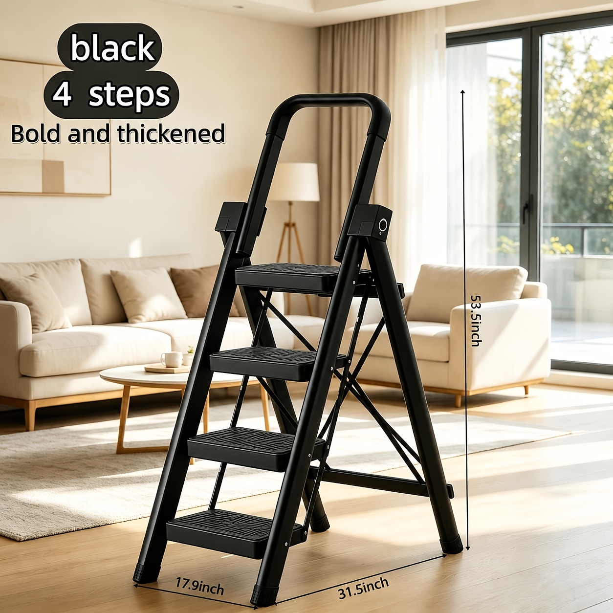 TEMU Heavy-duty Thickened Folding Ladder, 5/4/3/ Ladder, With A Weight Capacity Of 550 Lbs, Space Saving For Narrow Storage, Anti-slip Wide Pedals