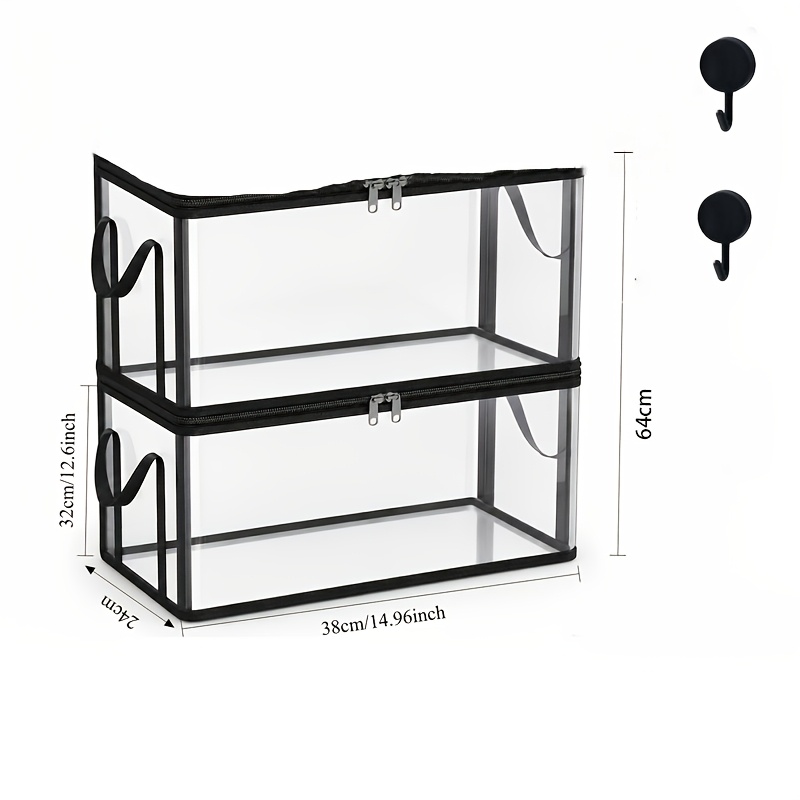 TEMU 4pcs Set - 2 Storage Bins + , Large Clear Thickened Plastic Storage Bags With Hinged Lids, High-capacity Storage Bins For Books And Clothes -