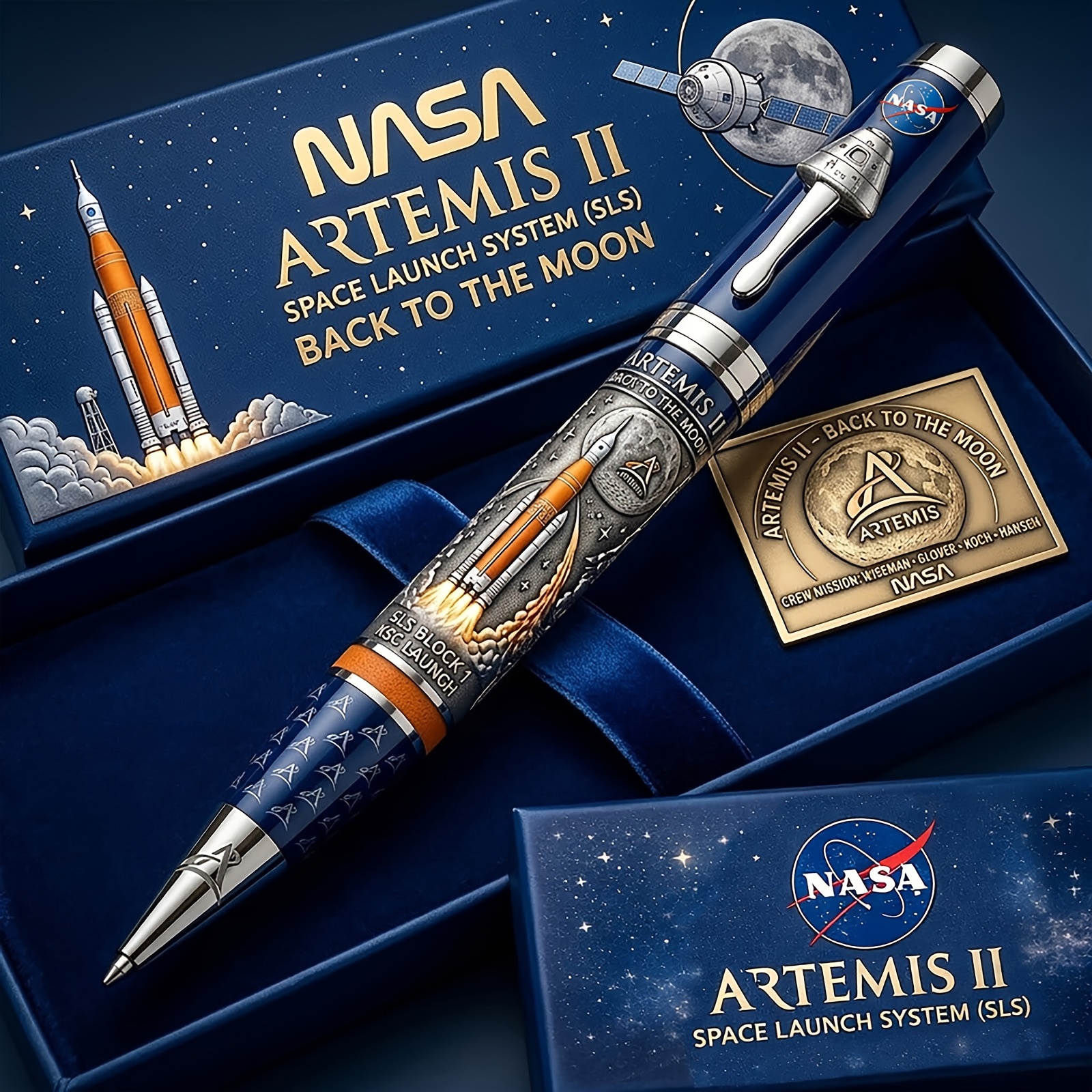 TEMU Geschenkbox mit Astronauten-Themen-Stift, Artemis II Sammlerstift, kreatives Weltraum-Design mit Aufbewahrungsbox, Schreibtisch-Ornament für