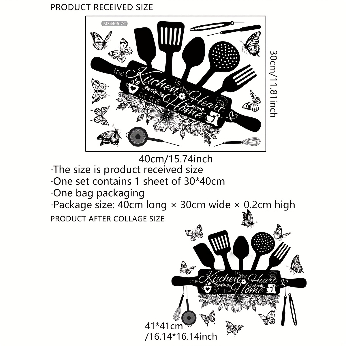 1pc Creative English Kitchen Utensil Floral Wall Sticker For Kitchen Restaurant Decoration Self-adhesive (ms4406-zc)