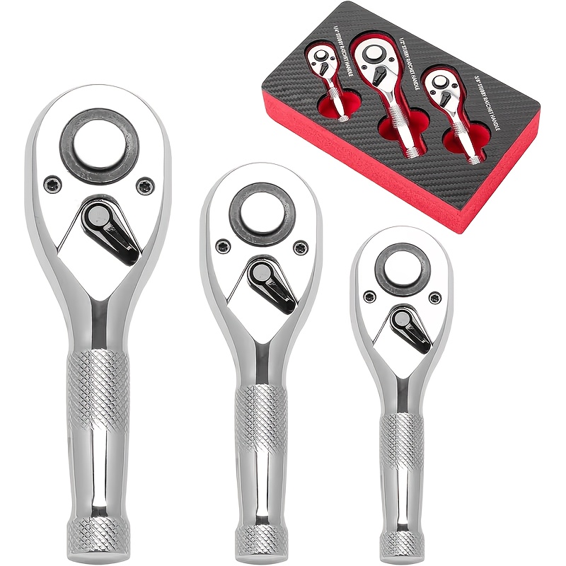 TEMU 10/3pcs Short Ratchet Wrench Set, 72-tooth Short-handled Repair Tool Double-sided Mini Ratchet Wrench, 1/4", 3/8", 1/2" Ratchet Set, Heavy-duty