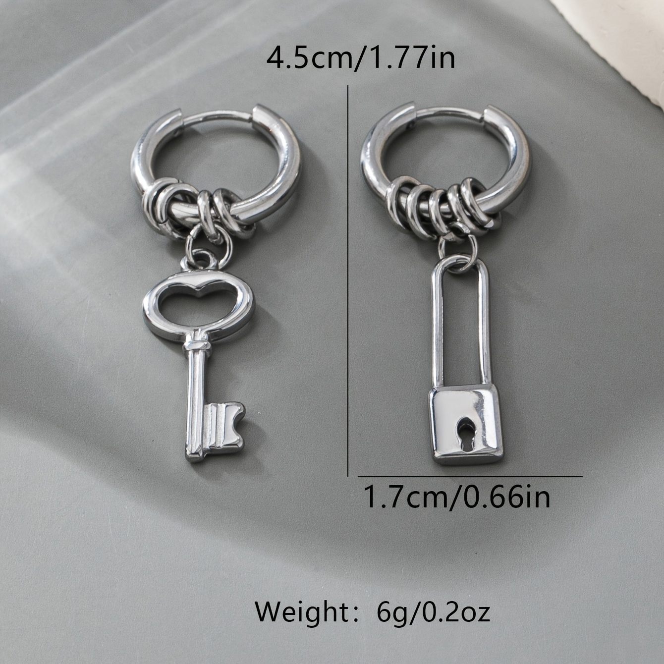 Women's Punk-Style Asymmetrical Lock and Key Earrings