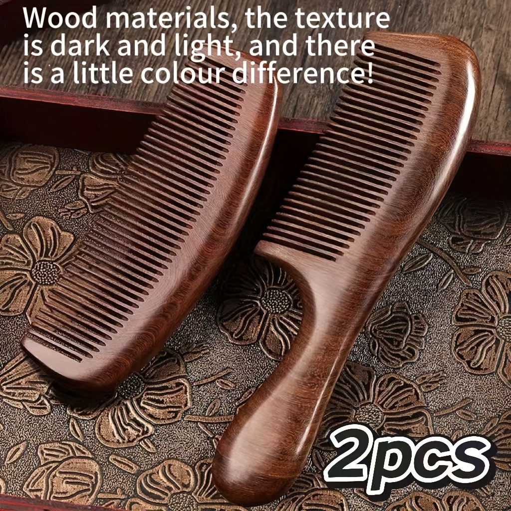 Image of 2/1pc Sandalwood Fine-tooth Hair Comb, Anti-static Massage Comb For All Hair Types, Natural Wooden Handle, Smooth Polished Surface, Home Hair Care Tool