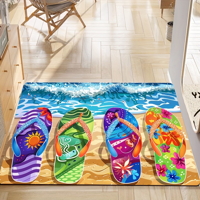 

Summer Beach Flip Flops Design Doormat - Soft Thick Polyester Bath Mat, Kitchen Rug, Living Room Carpet, Bedroom Floor Mat, Indoor Entrance Mat, Machine Washable Decorative Area Rug