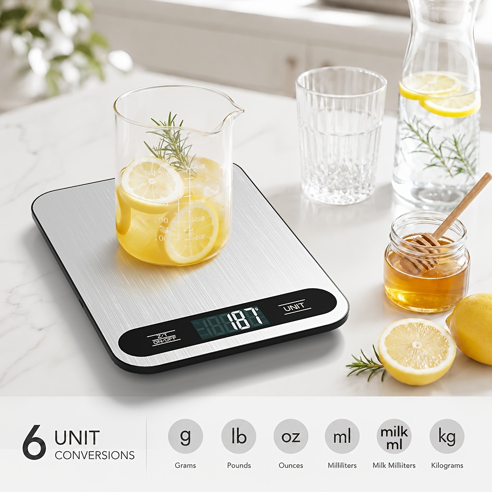TEMU Digital Kitchen Scale - Precision Food Scale For Cooking And Baking (1g/0.05oz Accuracy) - Stainless Steel With Lcd Display, Batteries Not