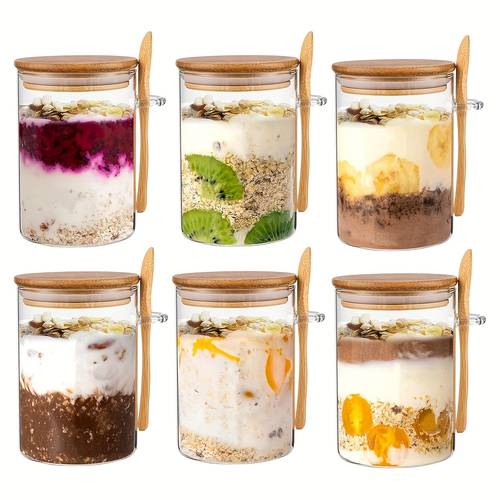 6pcs glass jar with bamboo lid and spoon marker and label 18 ounce glass food 100 heat resistant sealed glass jar for oatmeal spices beans or nuts