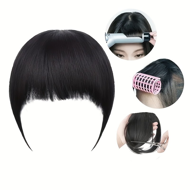   presentation elegant bangs wig face shape modification synthetic hair piece with bangs thick and fluffy volume high temperature   weight 25g 8 inch clip in suitable for all women details 2