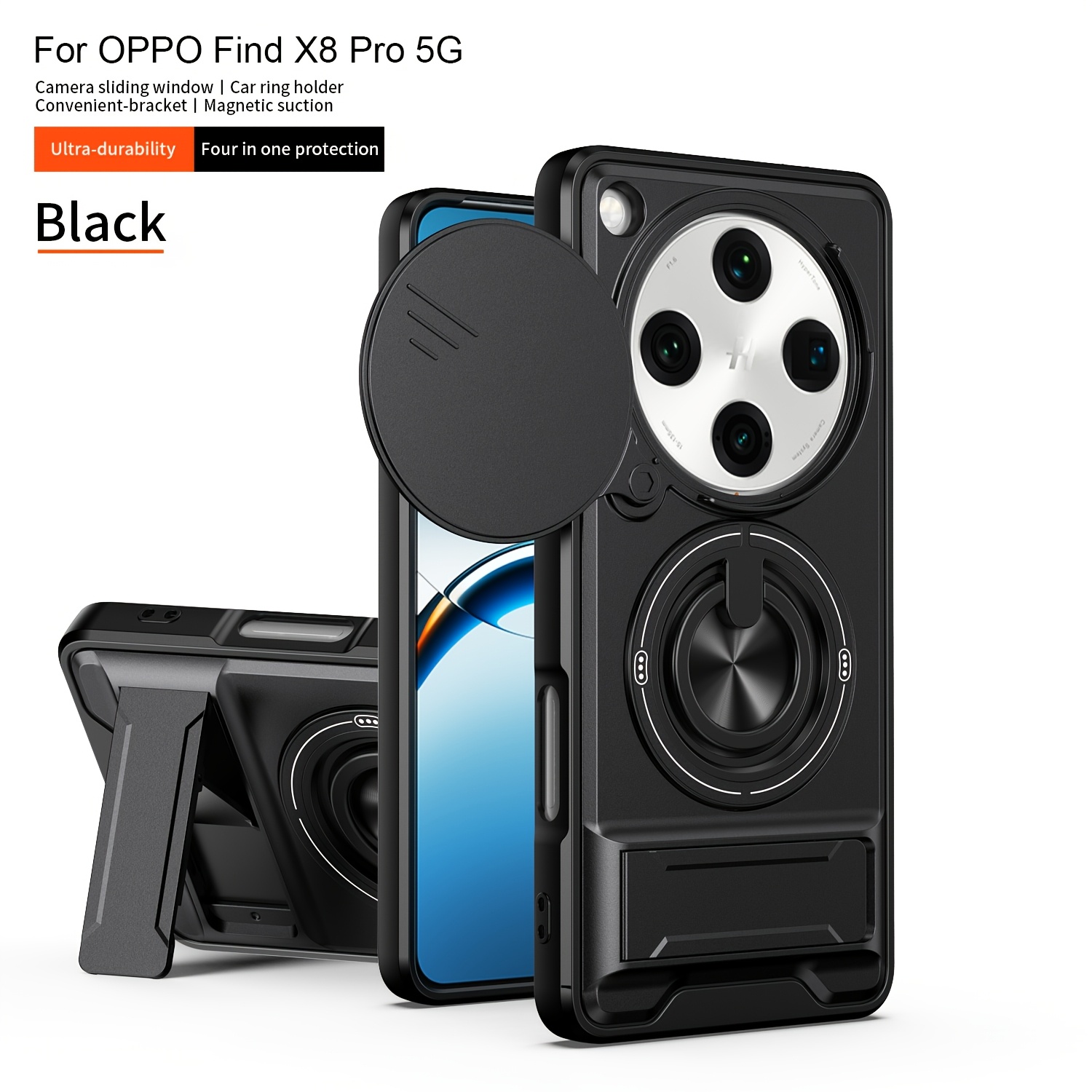 TEMU Phone Case: A Multifunctional Rotating Stand Phone Case, Suitable For Oppo Find X8 Pro, Featuring A 360° Rotating Ring And Foldable Stand, Full