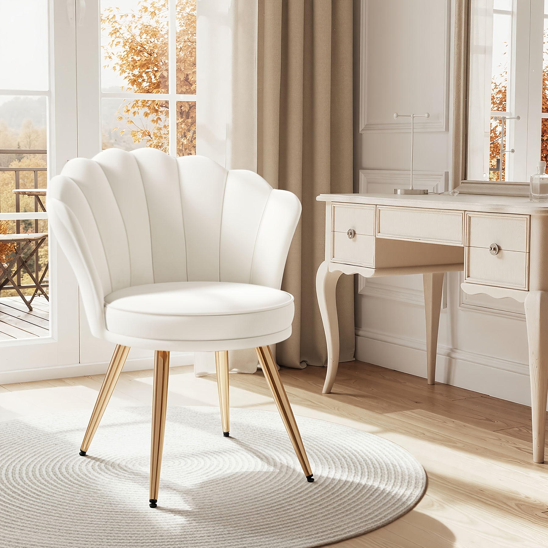 Image of Velvet Upholstered Accent Chair With Back, Modern Dining Chairs With Golden Metal Legs, Vanity Chair For Makeup Room, For Makeup Side Chair Desk Chair For Kitchen Bedroom Living Room