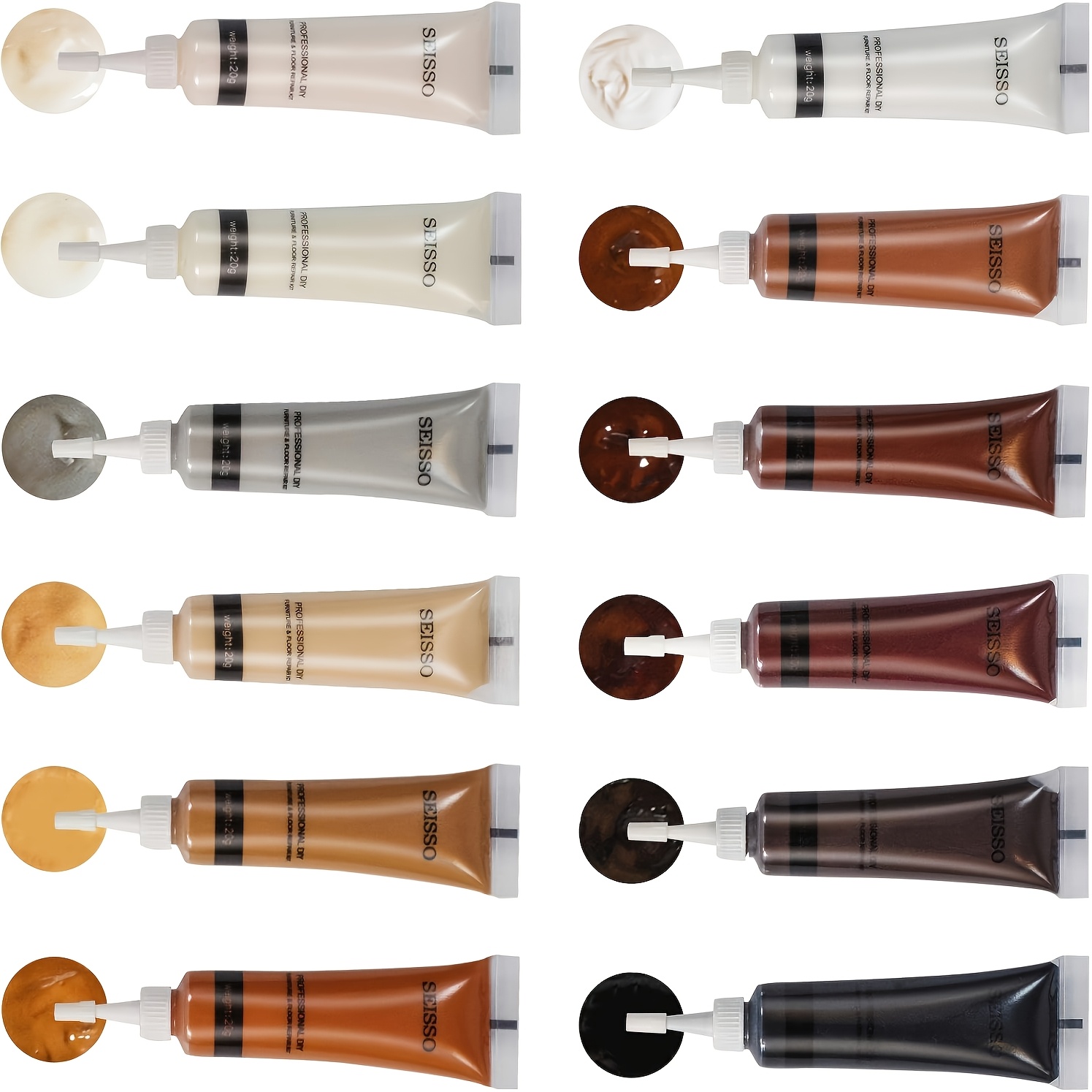 12 Colors Wood Repair Kit, Up Filler With Color Card, Scratch Crack Hole Stain Burn Repair Paste For Wooden Floor, Table, Cabinet, Door, Bed, Veneer, Cherry, Walnut Furniture Restoration
