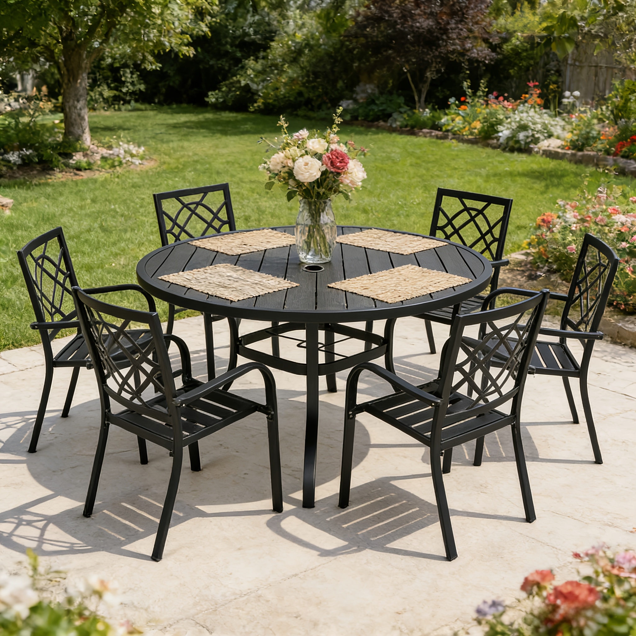 5/7pcs Outdoor Dining Set, Including 4/6 New Dining Chairs And 1 Round Table (53
