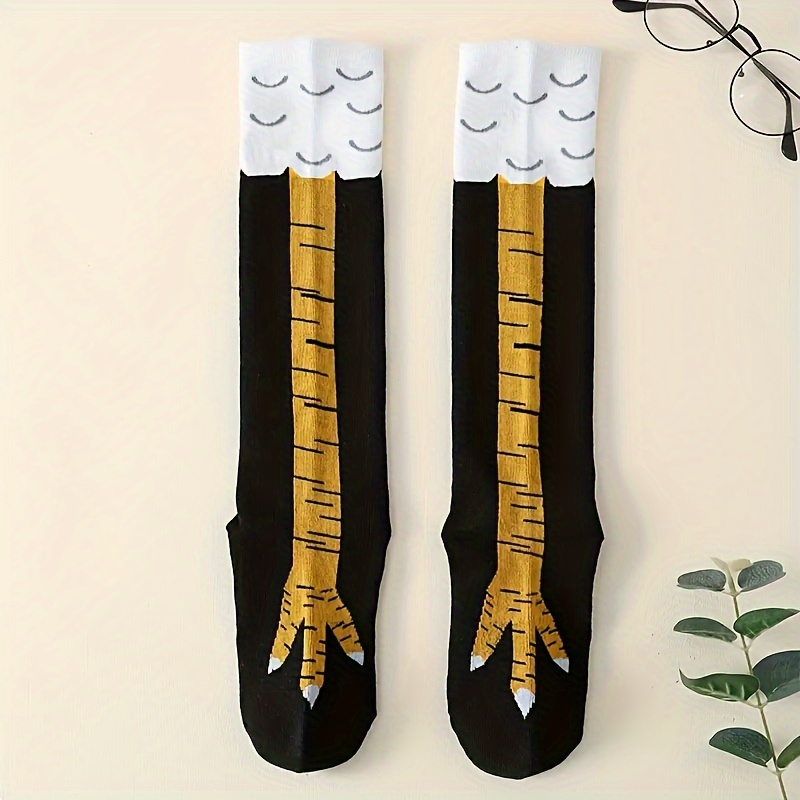 

Pair Of Funny Chicken Claw Thigh-high Socks - Black With White And , Polyester, Knit Fabric, Ideal For Cosplay And Costume Parties