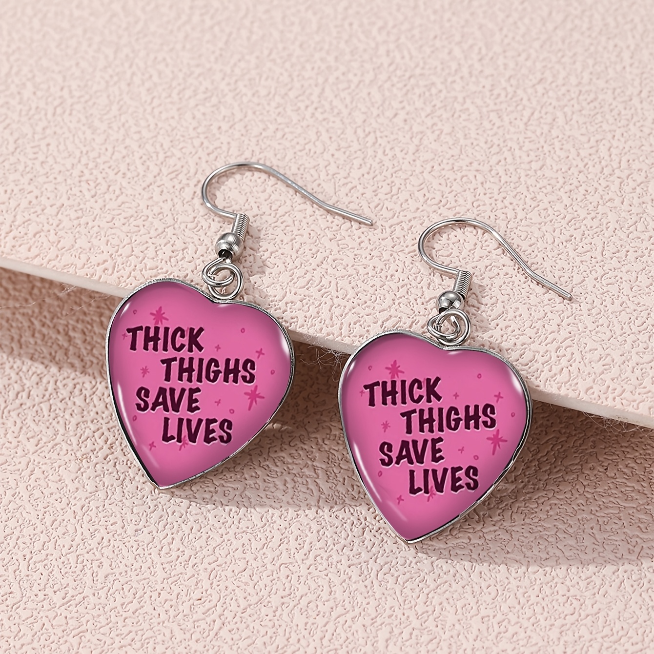TEMU 1 Pair Of Thick Thigh Save Lives Heart Earrings Trendy Pink Earrings Emo Save Lives" Earrings - Perfect Gift