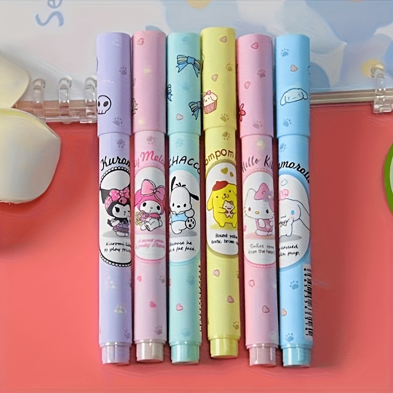 TEMU 6-pack Highlighters, Multi-colored Highlighters, Printed With Patterns, Design, Multi-functional Markers, Suitable For Notes And Marking, , Cute