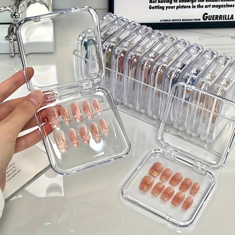 TEMU 10pcs Clear Nail Art Storage Boxes - Pe Material With Rounded Corners, For Secure Sealed Collection & Display Of Press-on Nails