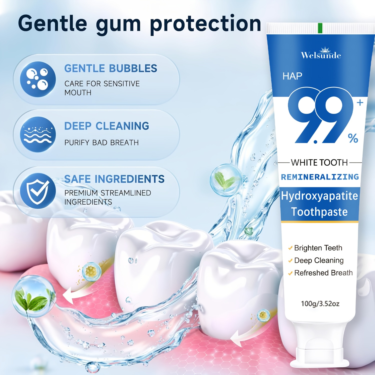 4 Packs Remineralizing Toothpaste, Effect & Deep Cleaning, Polishing & Brightening Teeth, Mint Flavor Helps Keep Breath Fresh, Plaque, Hypoallergenic for Sensitive Teeth, Oral Health & Hygiene, Travel-100g*4, for Everyone Use