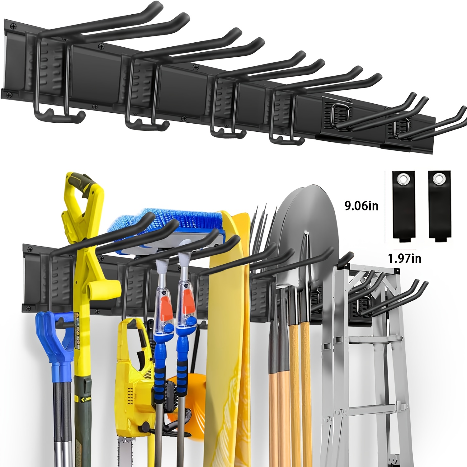 TEMU Wall-mounted Organizer For Garden Tools, 48-inch Storage Racks For Garage Use, Equipped With 6 Hooks (4 Large And 2 Small), Designed To Hold