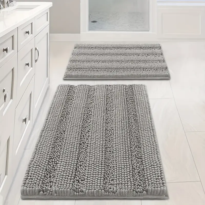 bathroom rugs bath mat set of 2 extra thick chenille striped pattern shaggy bath rugs for bath room non skid bath mats for bathroom floor 32 x 20 plus 24 x 17 inches Product details 5