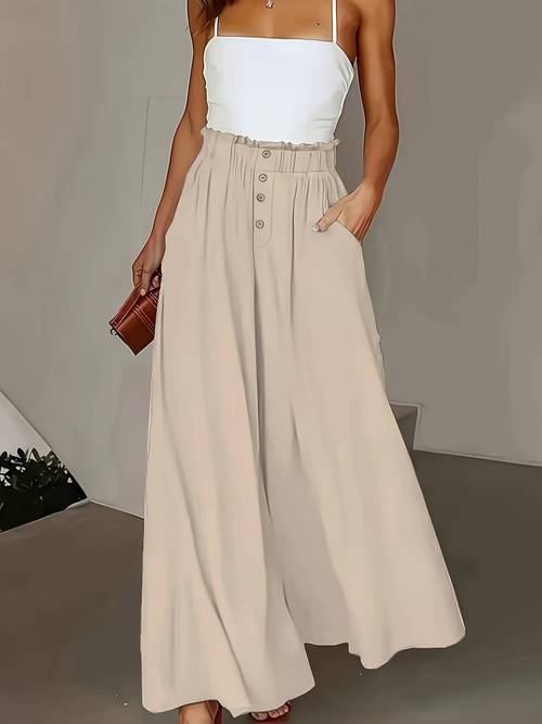 pantalones de mujer de color liso y pierna ancha