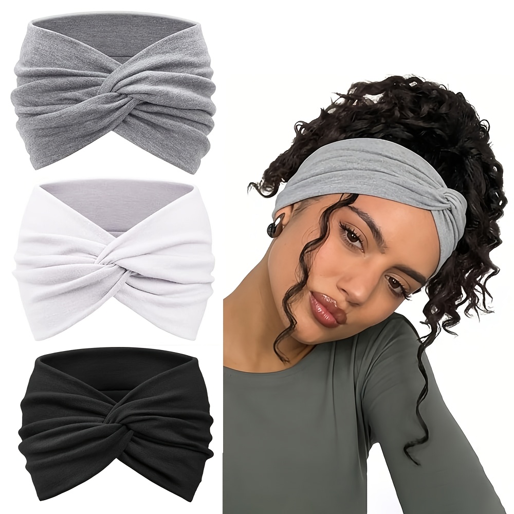 TEMU Lot de 3 bandeaux de sport larges absorbant la transpiration pour femme - Bandeaux pour yoga, course et fitness, bandeaux doux de couleur unie
