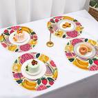 4pcs vibrant colorful fruit illustration round placemats 15 spring table mats for party kitchen dining decor summer tableware polyester hand wash only party table settings fruity design woven texture