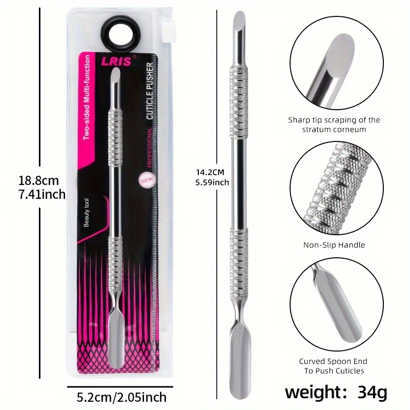 Image of Stainless Steel Cuticle Pusher Professional Double-ended Cuticle Set Dead Skin Trimmer Stick Nail Polishing Tool, Suitable For Home And Salons