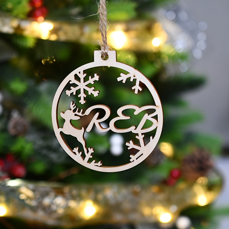 Image of 1pc Personalized Wooden Christmas Tree Ornament - Customizable Round Sign With Deer Design, Ideal For Christmas Ball Ornament
