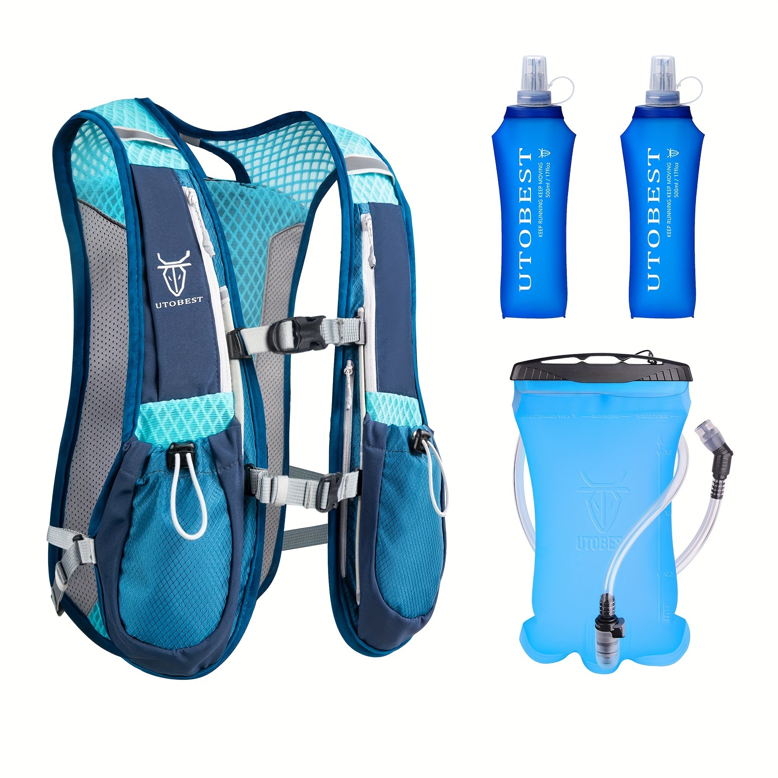 Mochila de correr y ciclismo plegable y transpirable de ultra-* de con  1,5 litros de bolsa de agua de TPU, botellas de agua de 500
