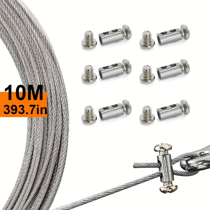 Wire Rope Set, 30 Meters/10 Meters Set Optional, 7x7 Strand Core, For Outdoor Hanging, Clothesline, Garden Fence, Holiday Decoration, , 304 Stainless Steel Material Cable