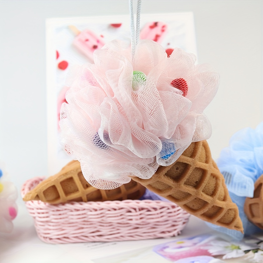 

1pc Cream Cone - Cute, Mesh Shower Loofah With Soft Pastel Accents, Scent-free, Fun & Decor, Accessories| Design|pastel Colored Accents